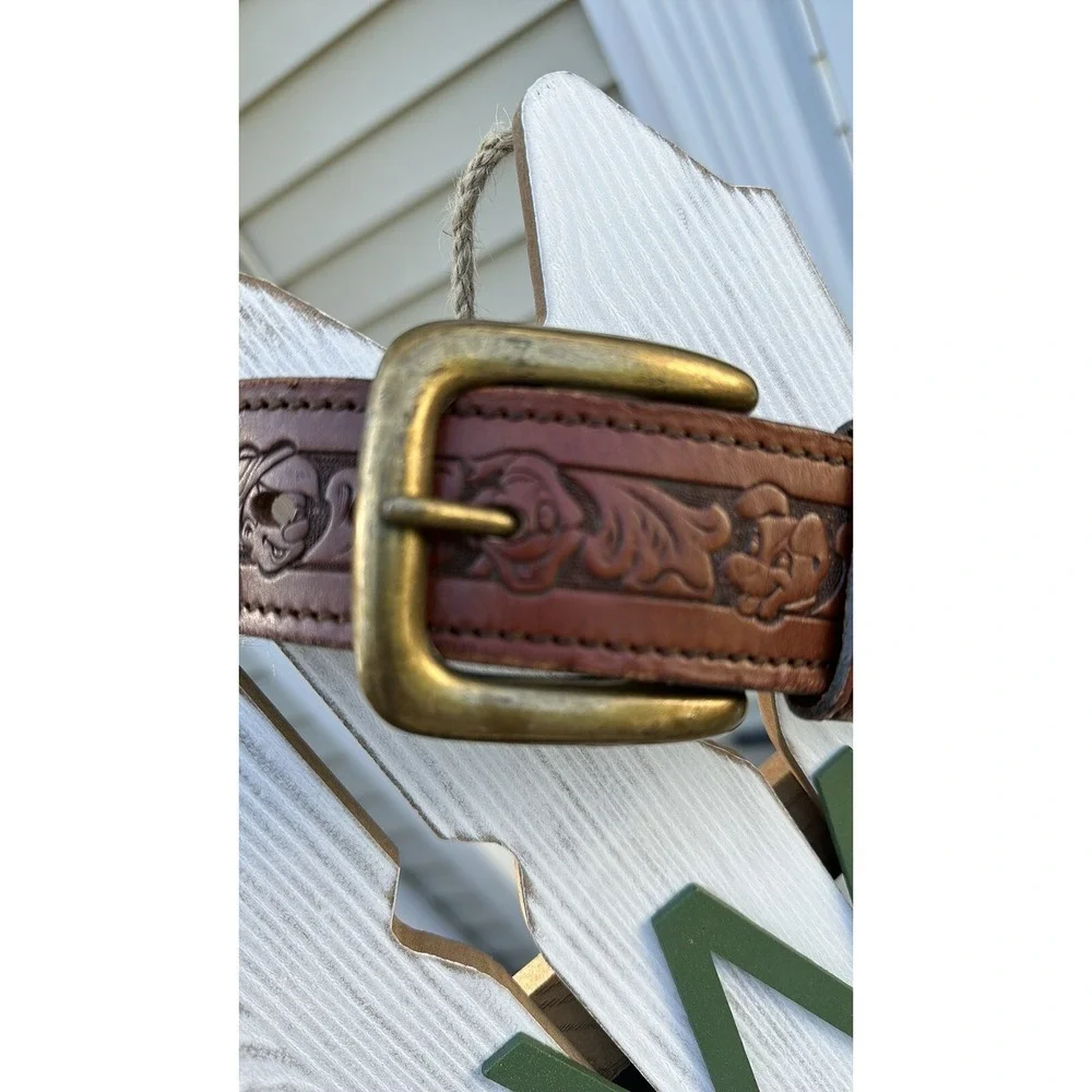Tooled Leather Belt Brown Disneyland Western‎ Style Brass Buckle 1960 VTG